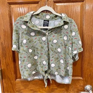 My Neighbor Totoro Cropped Acorn Tie-Front Girls Button-Up